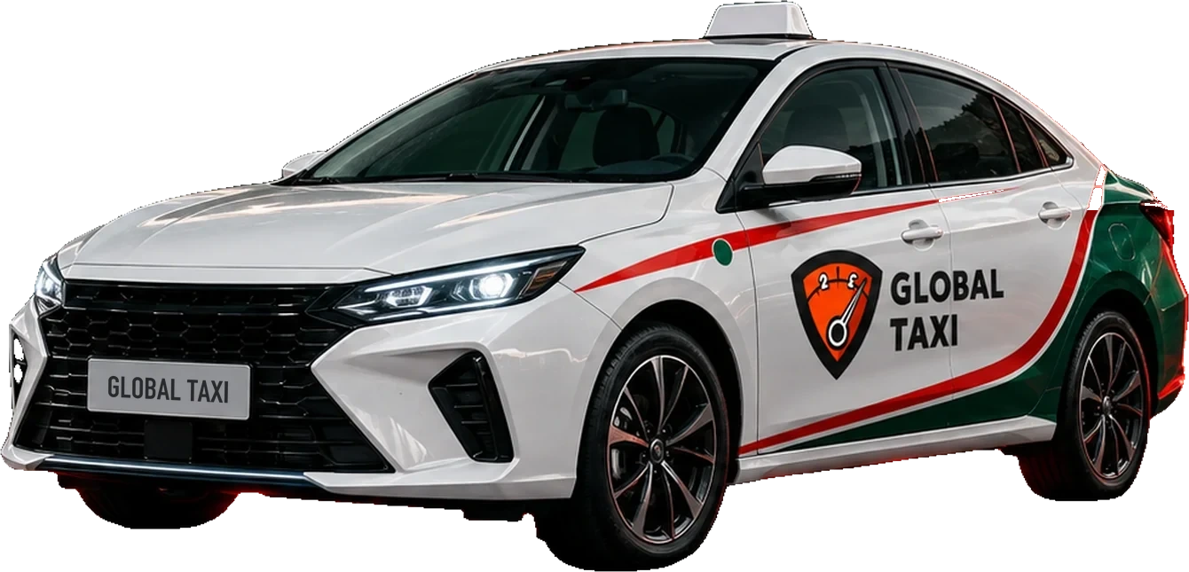 Машина парка Global Taxi в фирменной оклейке